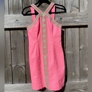 Lilly Pulitzer Pink Sleeveless Midi Dress with Cream Trim